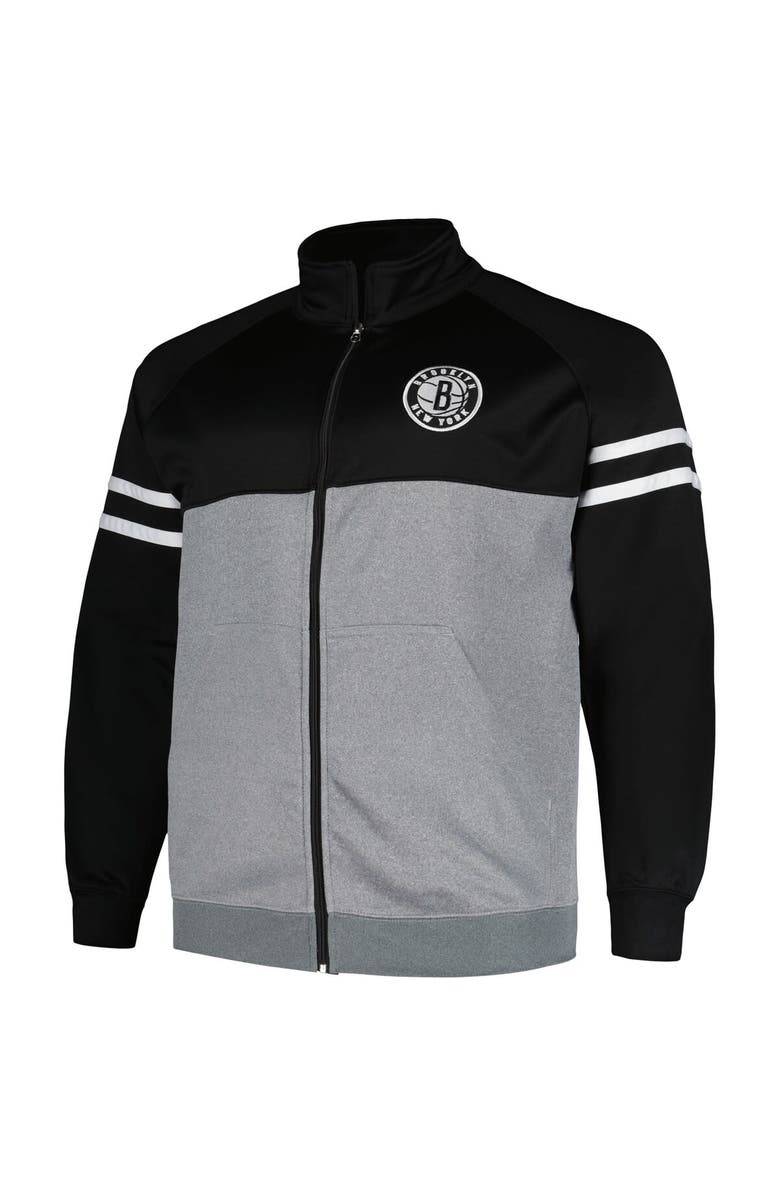 FANATICS Men's Fanatics Branded Black/Heather Gray Brooklyn Nets Big & Tall Pieced Stripe Raglan Full-Zip Track Jacket, Alternate, color, Black