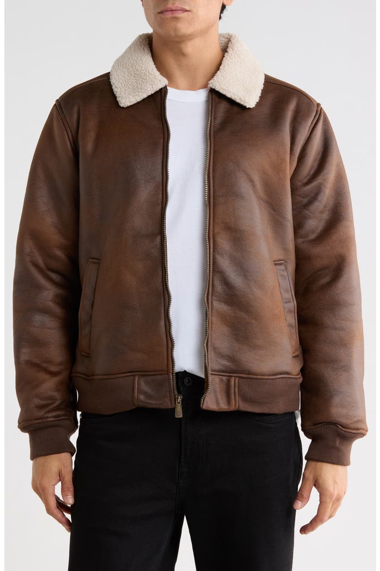 Faux Shearling Collar Barn Coat, Main, color, RUSSET