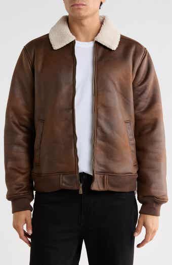 Faux Shearling Lined Faux Nubuck Bomber Jacket