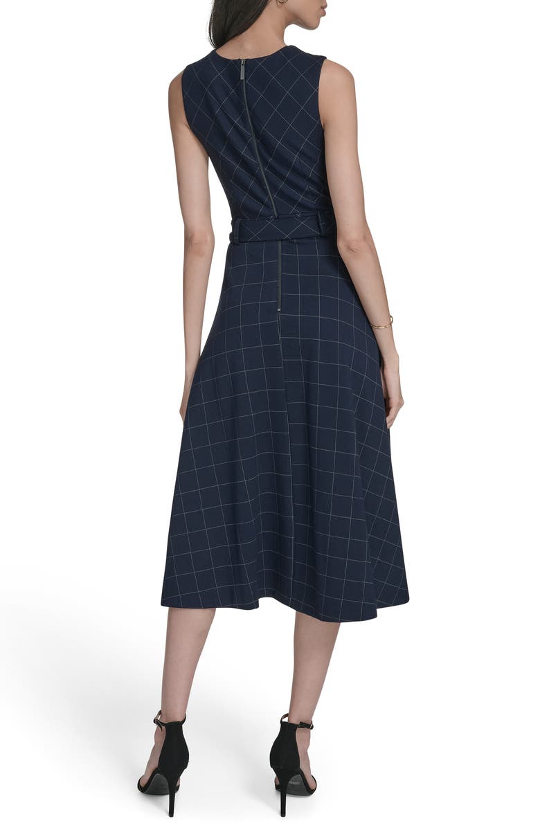 Calvin Klein Plaid Ponte Midi Dress, Alternate, color, Indigo/ Platinum