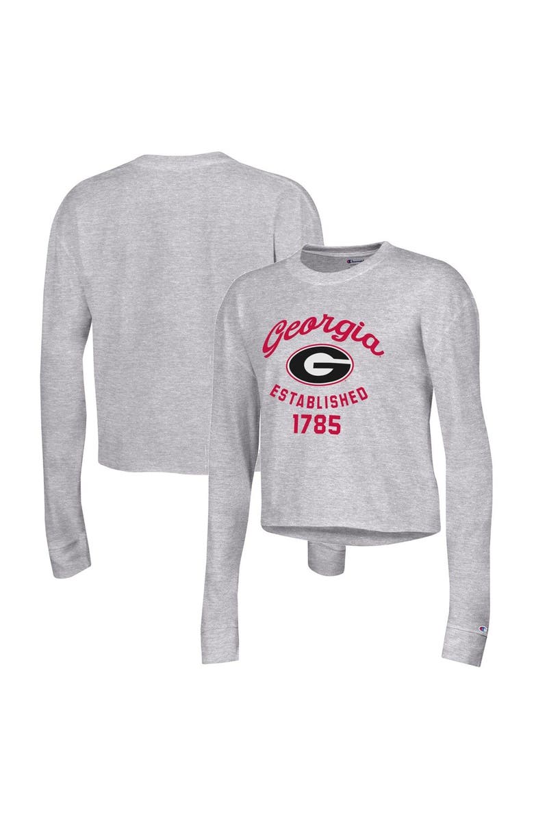 Champion Women's Champion Gray Georgia Bulldogs Boyfriend Cropped Long Sleeve T-Shirt, Main, color, 