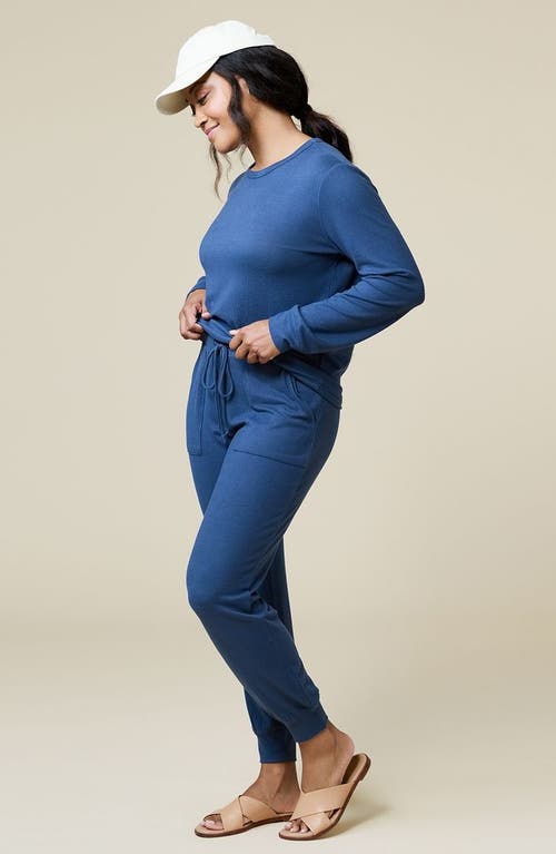 Softies Dream Jersey Long Sleeve Crew Neck Lounge Set With Jogger Pant In Indigo