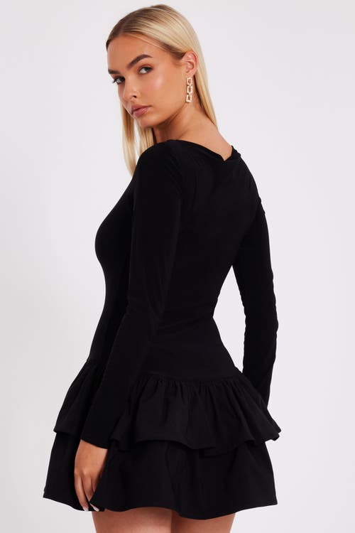 Quiz Ity Bengaline Long Sleeve Frill Mini Dress In Black