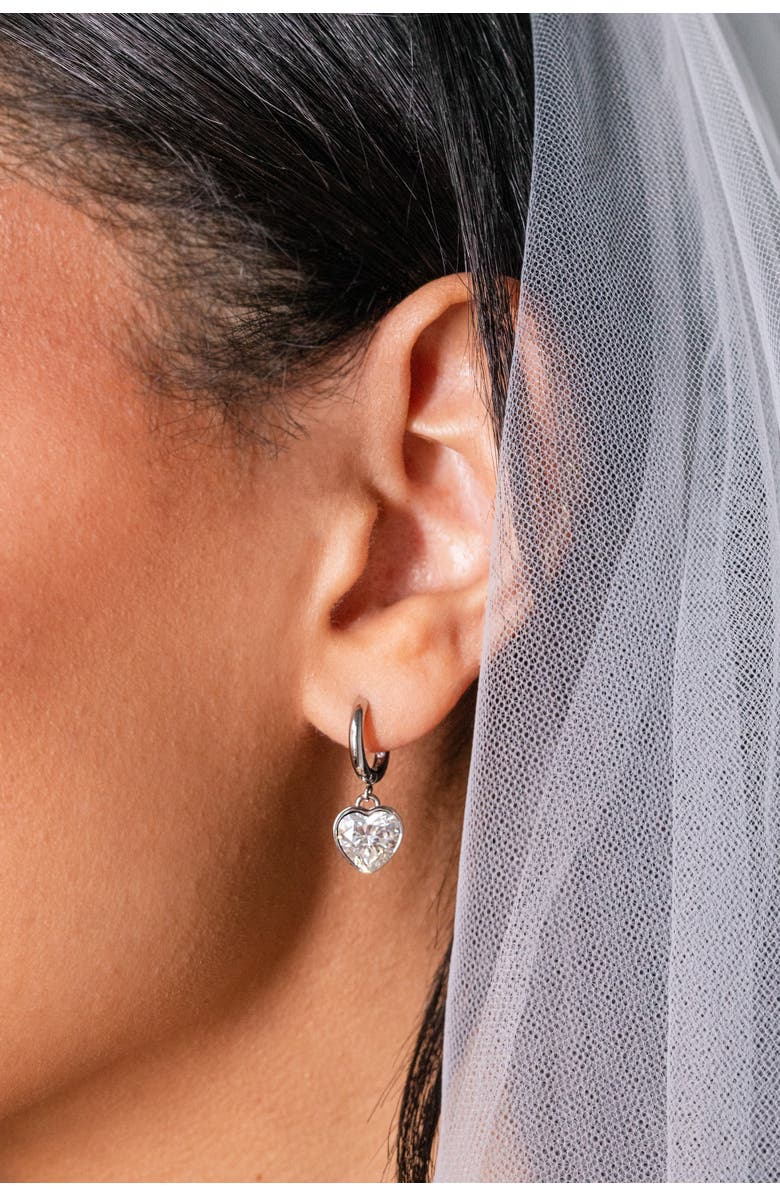 Alex and Ani Heart Huggie Earrings, Alternate, color, Silver