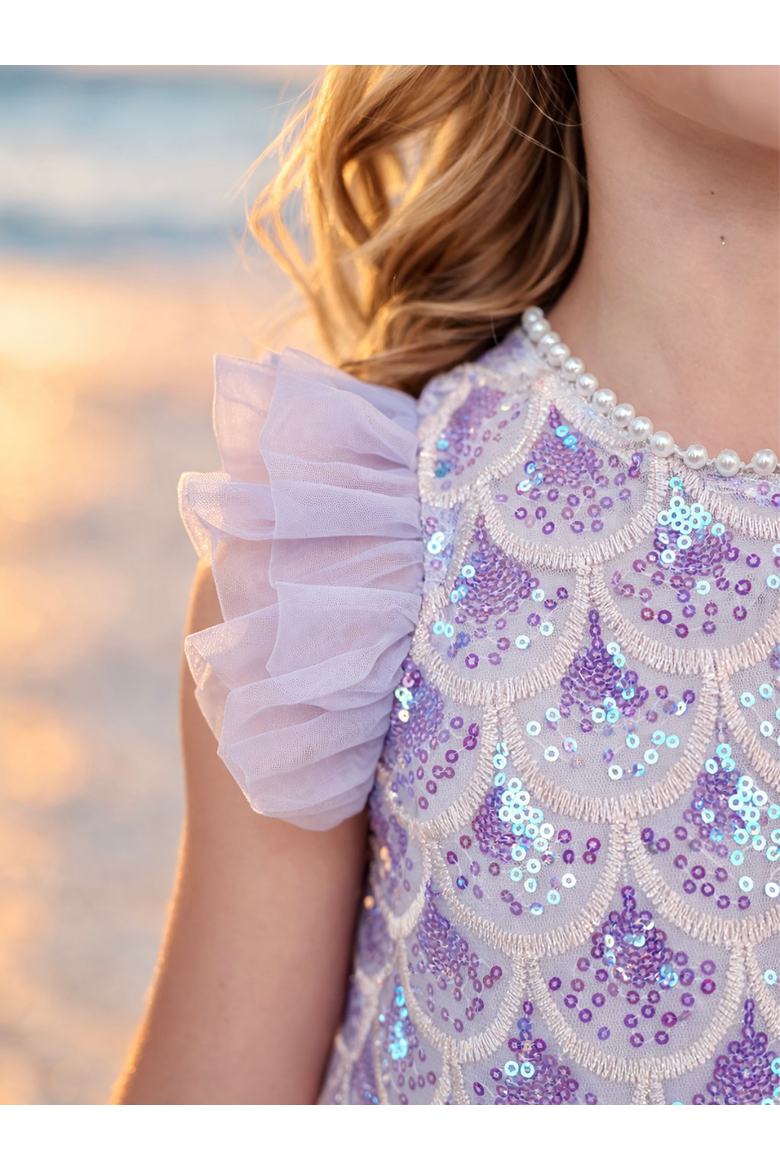 Seaside Shimmer Mermaid Tulle Dress, Alternate, color, Purple