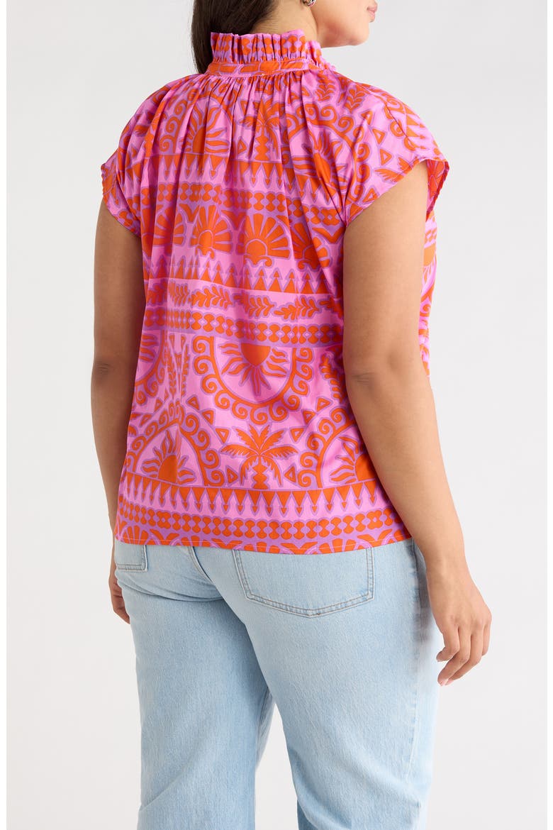Ikat Ruffle Trim Top, Alternate, color, PINK-ORANGE