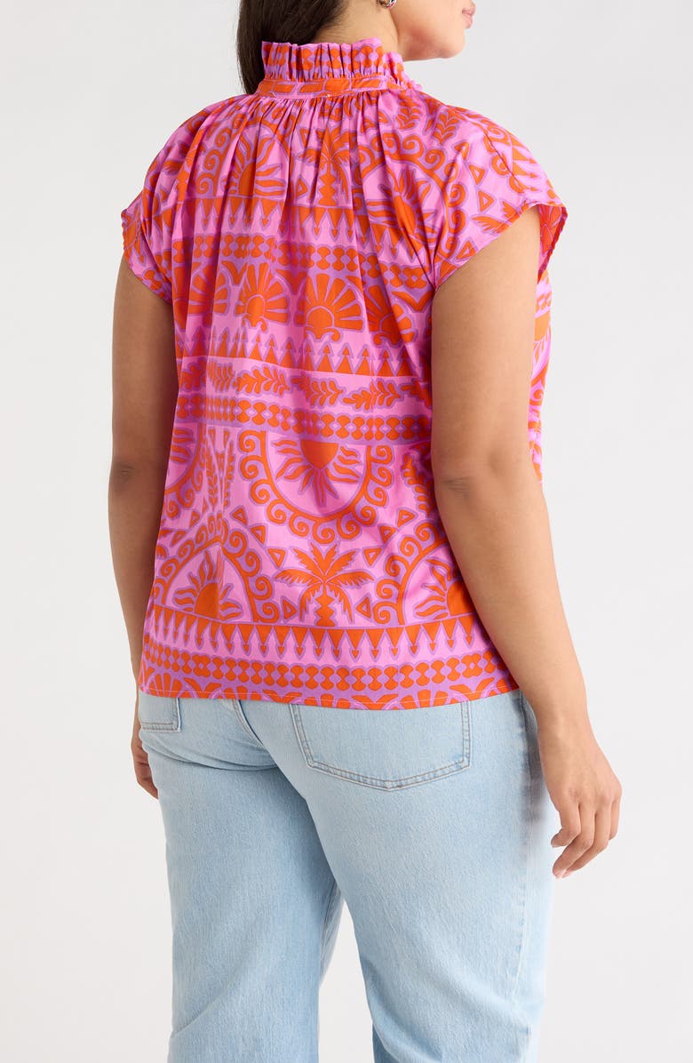 SUGARLIPS Ikat Ruffle Trim Top, Alternate, color, Pink-Orange