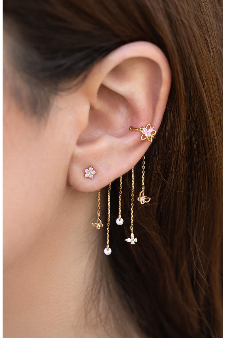 Mari Chandelier Single Stud & Cuff Ear Crawler, Alternate, color, GOLD
