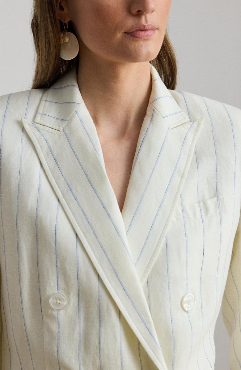 Lauren Ralph Lauren Stripe Double Breasted Linen Blazer, Alternate, color, White/ Blue Multi