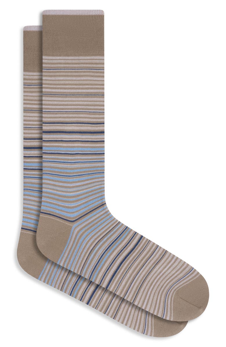 Bugatchi Stripe Mercerized Cotton Blend Dress Socks, Main, color, Sand