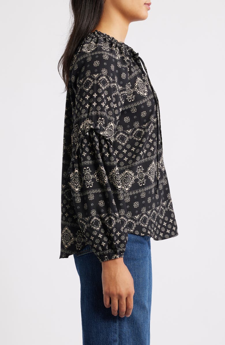 Bobeau Paisley Print Long Sleeve Woven Shirt, Alternate, color, Black/ Oatmeal