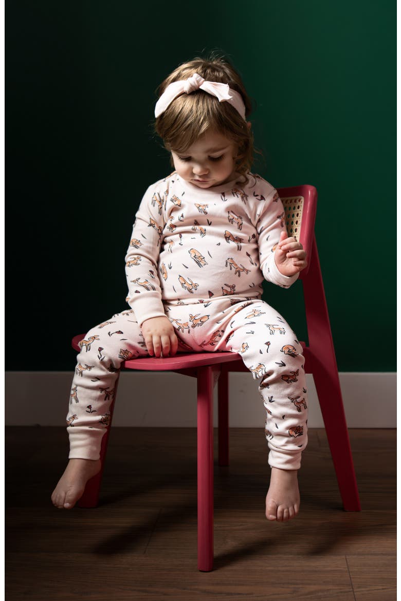 Doe-a-Deer Fitted Organic Cotton Two-Piece Pajamas, Alternate, color, DOE-A-DEER