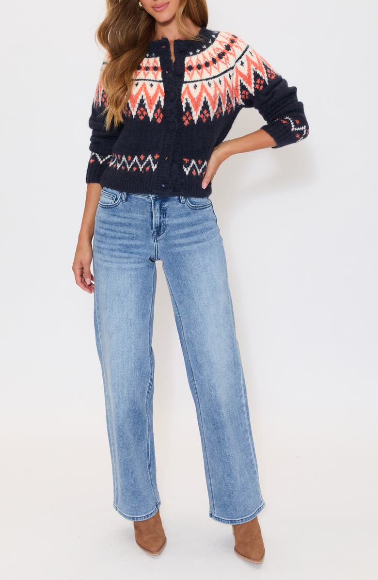 VICI Collection Aurora Fair Isle Cardigan, Alternate, color, Navy/ Orange