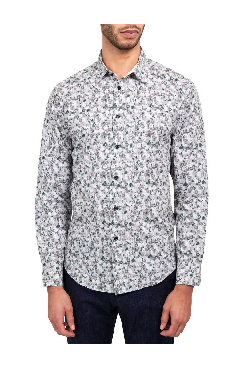 Brooklyn Brigade Slim Fit Floral Recycled 4-Way Stretch Performance Long Sleeve Shirt, Main, color, Green