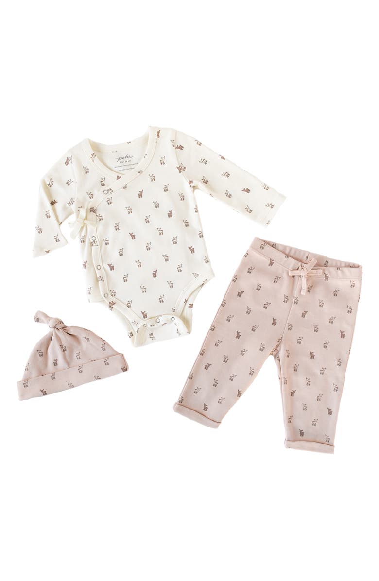 Pehr Hatchlings Fawn Organic Cotton Bodysuit, Pants & Cap, Main, color, 