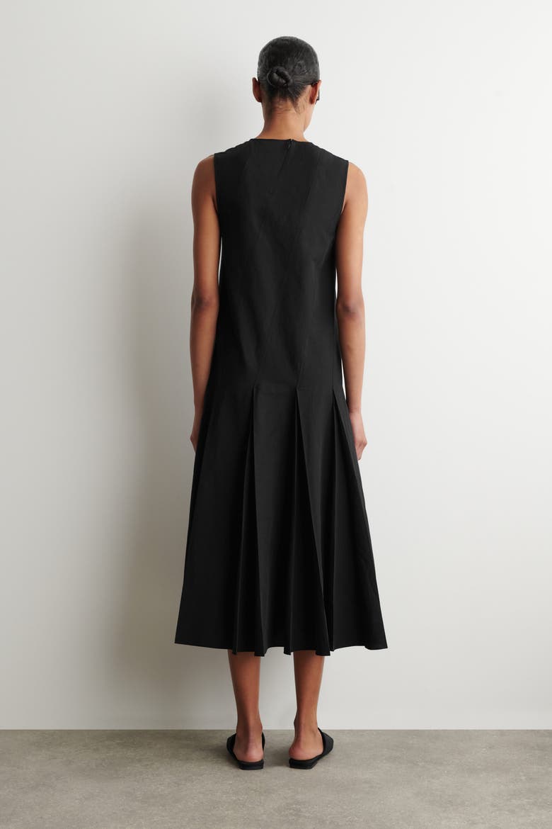Pleated Cotton-linen Maxi Dress, Alternate, color, BLACK