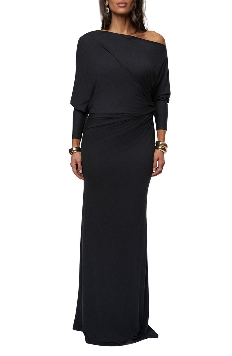 JLUXLABEL Eternal Obession One-Shoulder Long Sleeve Maxi Dress, Main, color, Black
