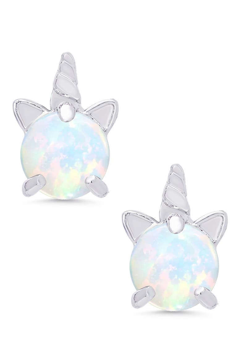 Kids' Lab Created Opal Unicorn Stud Earrings, Main, color, WHITE