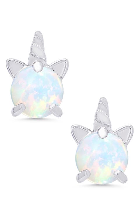 Kids' Lab Created Opal Unicorn Stud Earrings