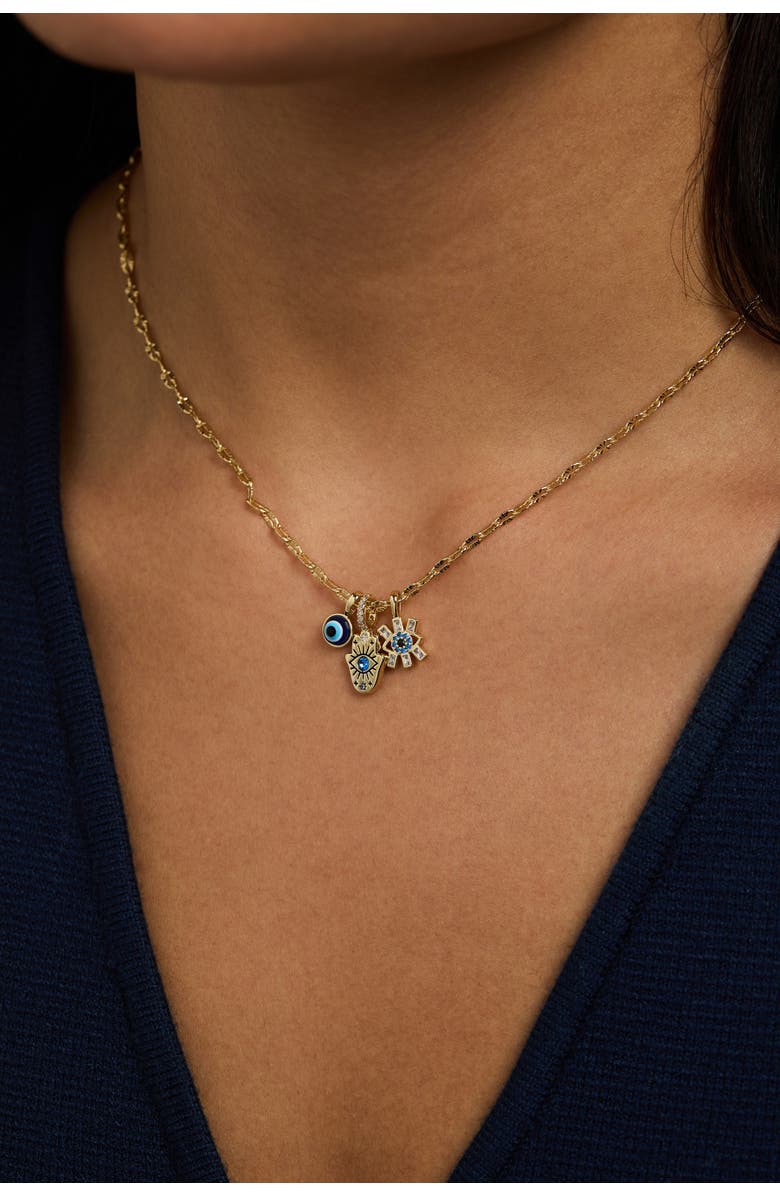 Alex and Ani Evil Eye Triple Charm Necklace, Alternate, color,