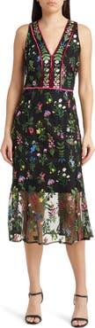 Sam Edelman Botanical Embroidered Semisheer Sleeveless Dress