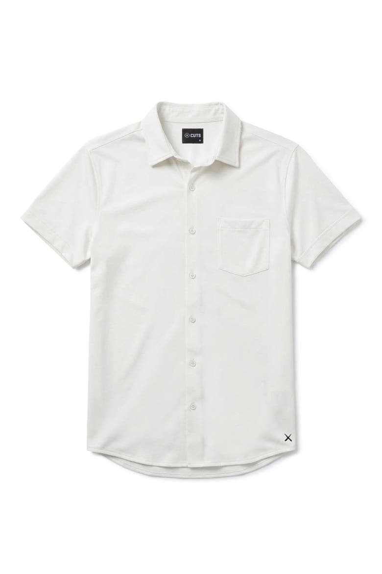 AO Curved Hem Short Sleeve Button-Up Shirt, Alternate, color, WHITE