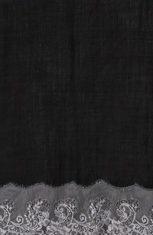 Shop La Fiorentina Wool Silk Blend Lace Scarf In Black/grey