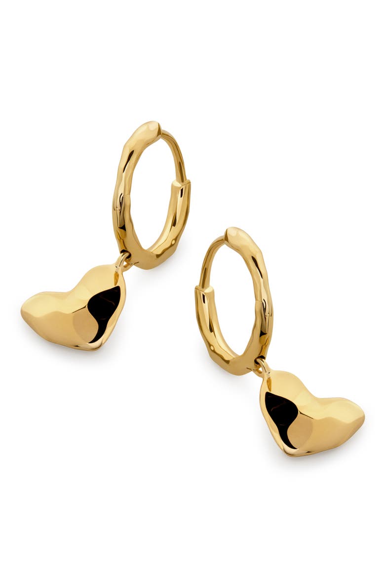 Heart Drop Huggie Hoop Earrings, Main, color, 18CT GOLD VERMEIL