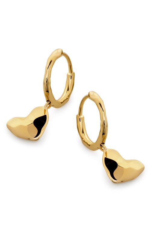 Monica Vinader Gold Heart Drop Huggie Earrings In 18ct Gold Vermeil