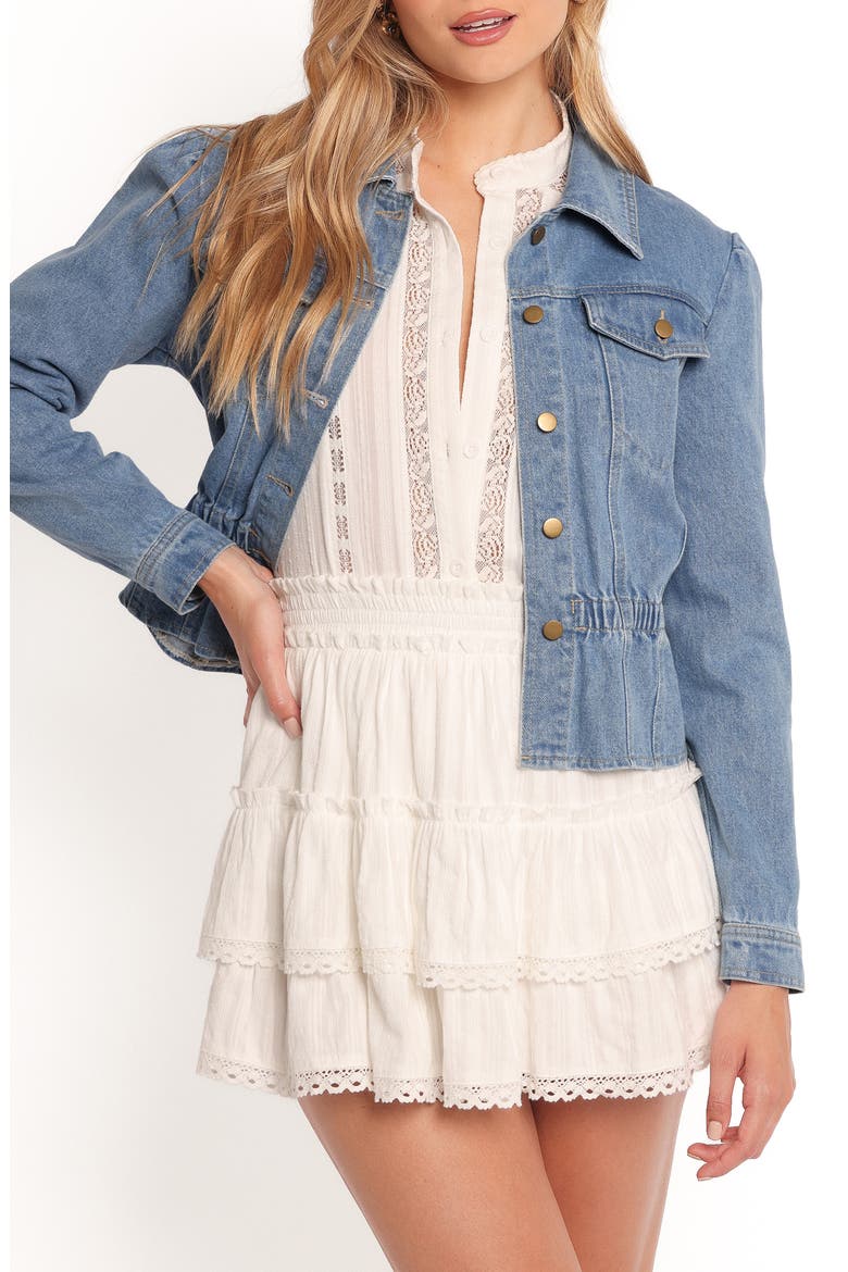 Raine Denim Peplum Jacket, Main, color, DENIM