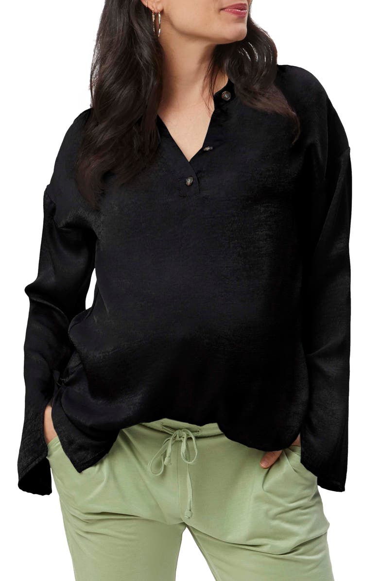Stowaway Collection Suzie Long Sleeve Maternity Top, Main, color, Black