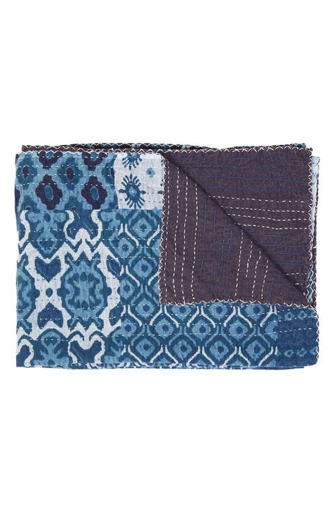 Vintage Cotton Kantha Throw Blanket