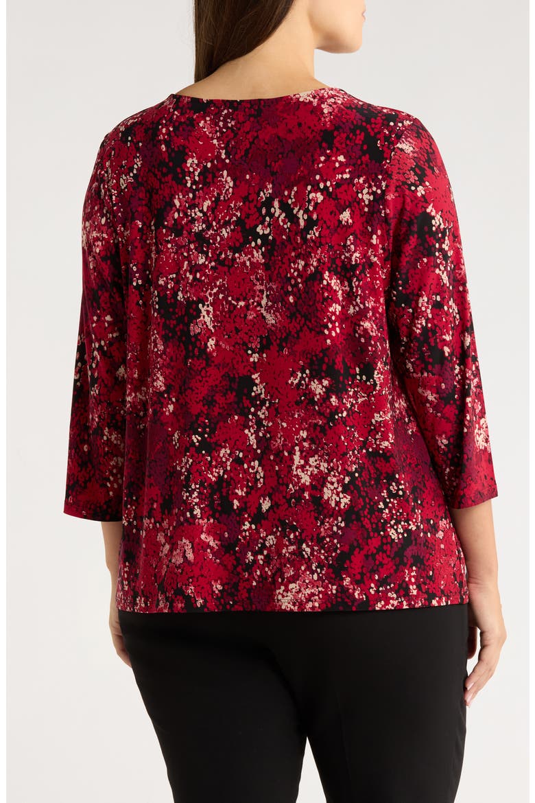 Pleated Three-Quarter Sleeve Top, Alternate, color, RED/ BLACK MULTI
