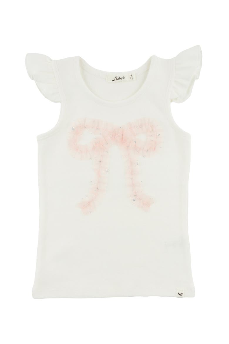 Ruffle Bow Pink Silver-Fleck Tulle Flutter Tank, Main, color, Cream