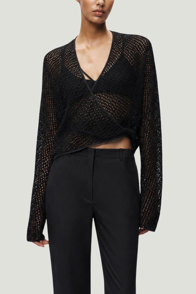 Wrap Mesh Blouse, Main, color, Black