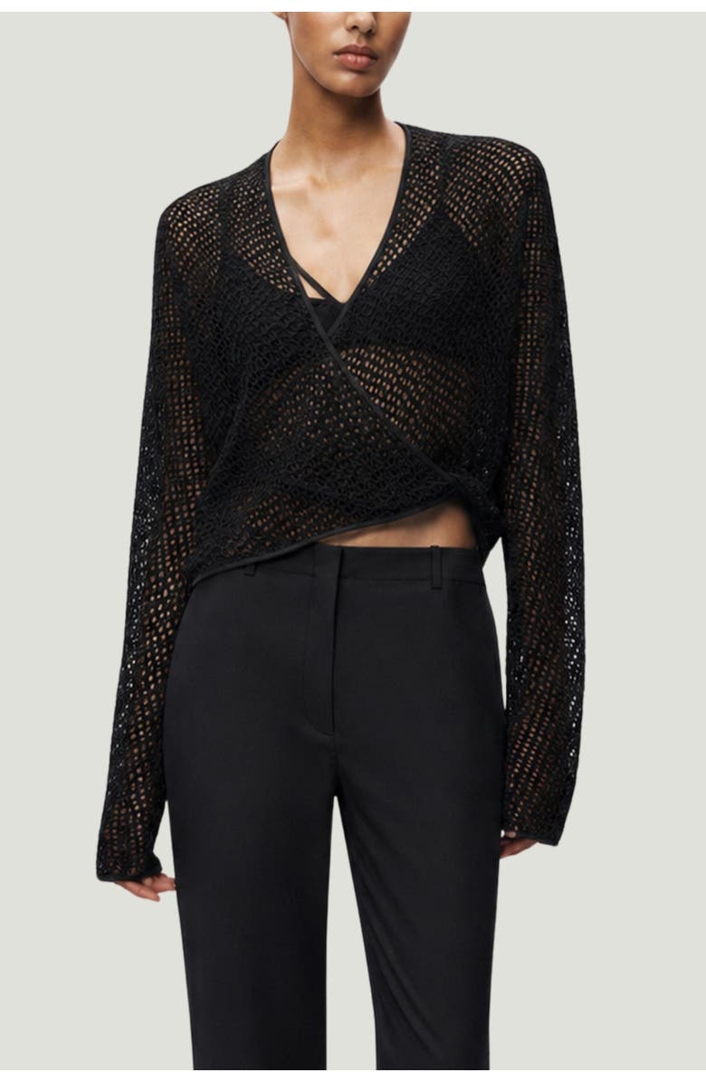 Nocturne Wrap Mesh Blouse, Main, color, Black