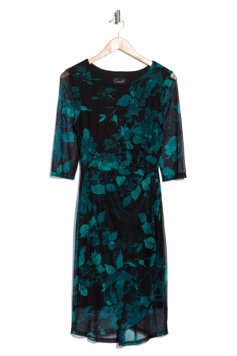 Elbow Sleeve Gathered Midi Dress, Alternate, color, SPRUCE