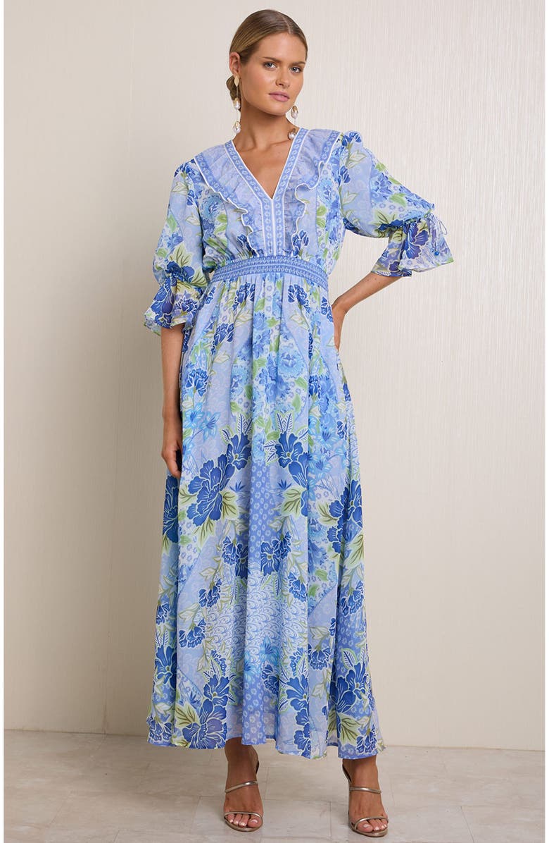 Hale Bob Meridian Chiffon Maxi Dress, Main, color, Blue