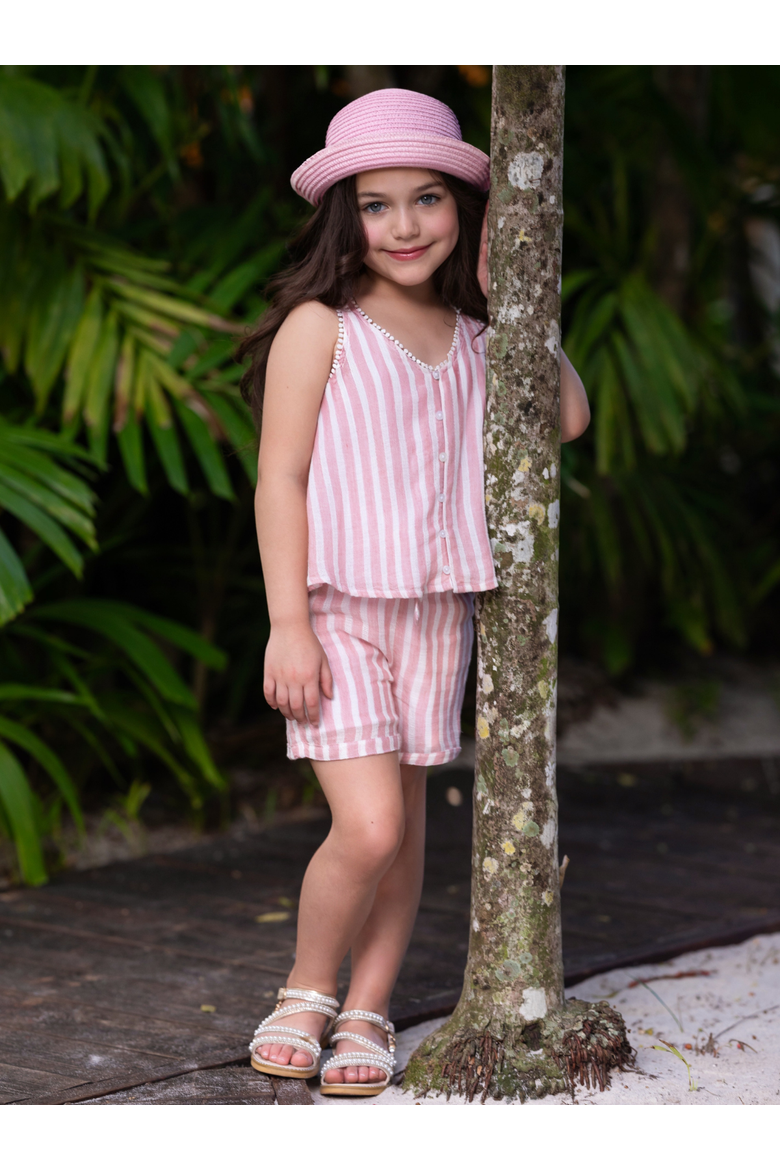 Sandy Stripes Cotton Sleeveless Top and Short Set, Alternate, color, Pink
