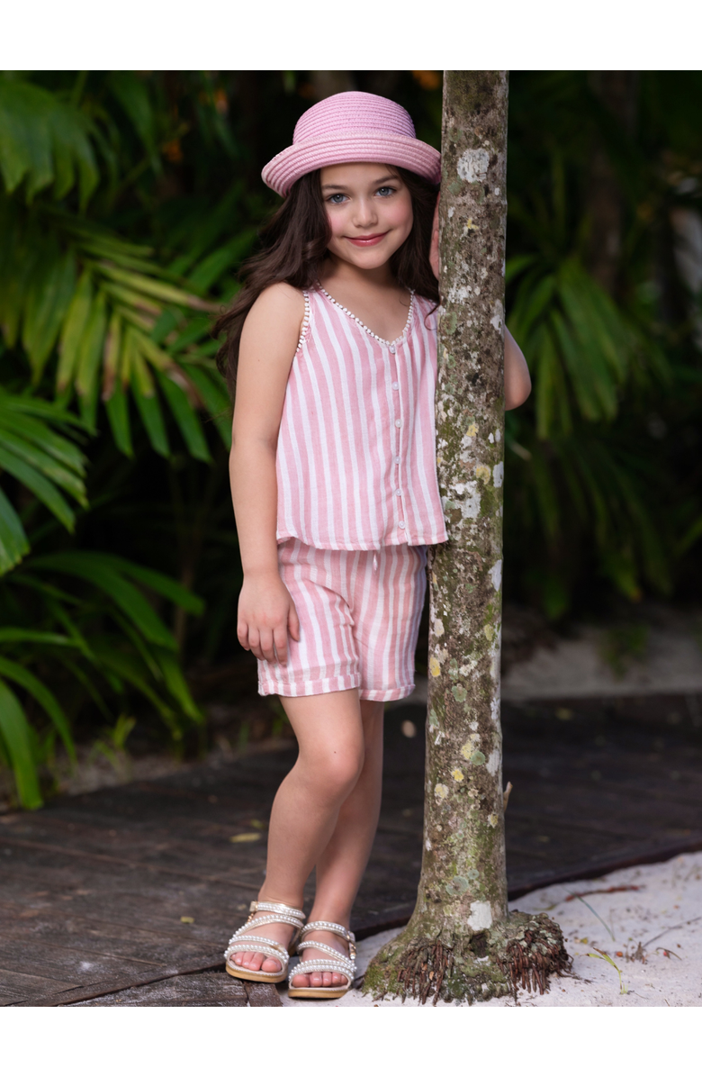 Mia Belle Girls Sandy Stripes Cotton Sleeveless Top and Short Set, Alternate, color, Pink