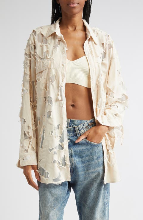 Ripped Button-Up Shirt