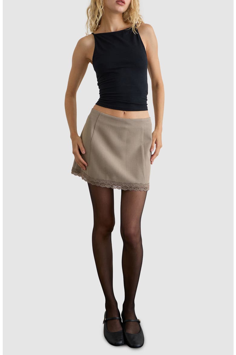 Minya Lace Trim Miniskirt, Alternate, color, W LACE TRIM TAUPE