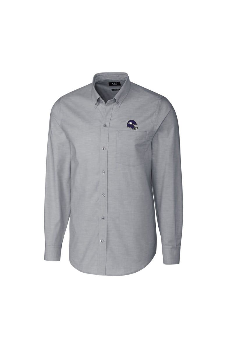 Cutter & Buck Men's Cutter & Buck  Charcoal Minnesota Vikings Helmet Stretch Oxford Long Sleeve Button-Down Shirt, Alternate, color, 