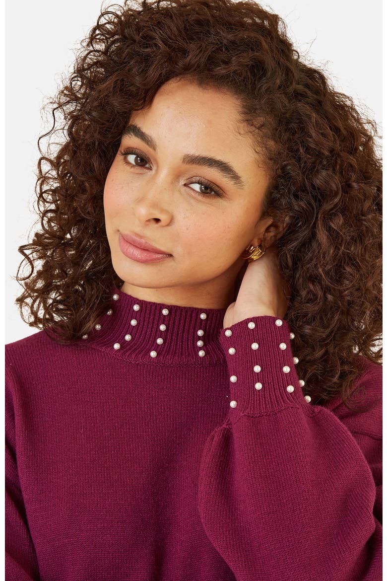 Bead Detail Knitted Sweater Dress, Alternate, color, Burgundy