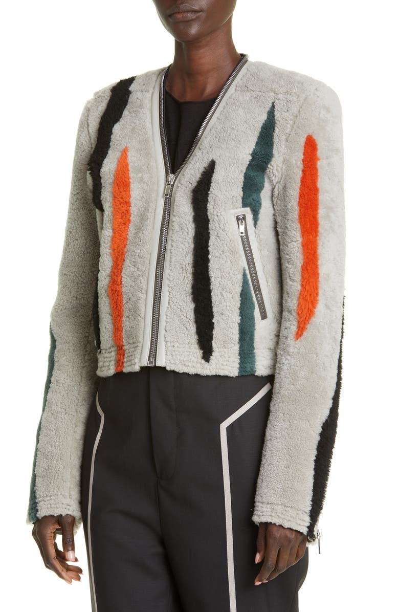 Rick Owens Stripe Genuine Shearling Jacket, Alternate, color, 