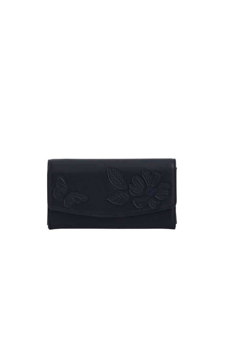 Floral Applique Long Wallet, Main, color, Navy