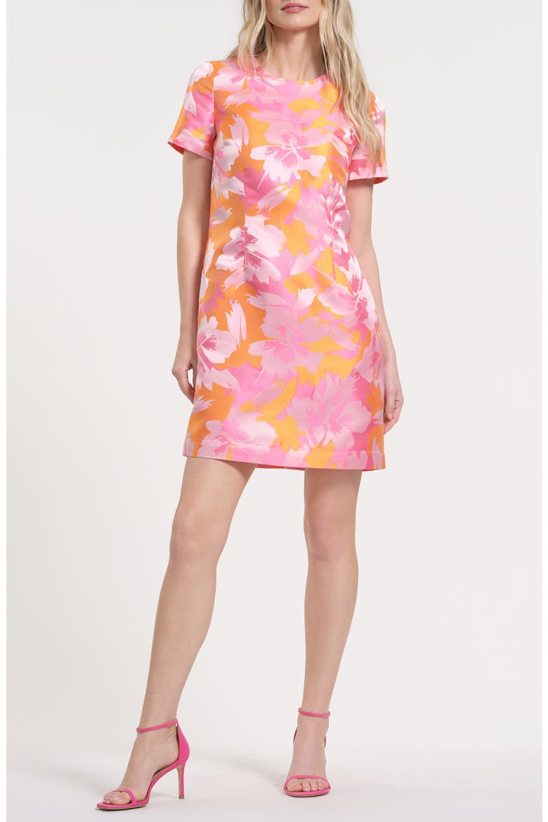 Floral Satin Brocade Minidress, Main, color, PINK/ ORANGE