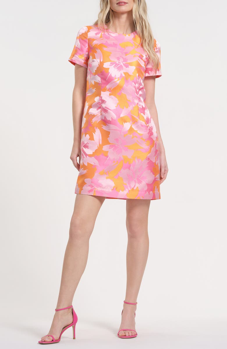Isaac Mizrahi New York Floral Satin Brocade Minidress, Main, color, Pink/ Orange