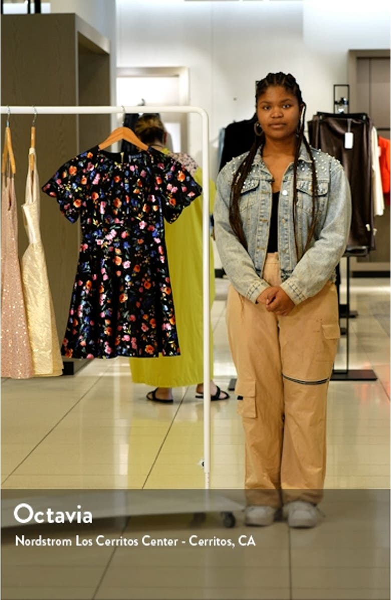 Kids' Metallic Floral Flutter Sleeve Fit & Flare Dress, sales video thumbnail