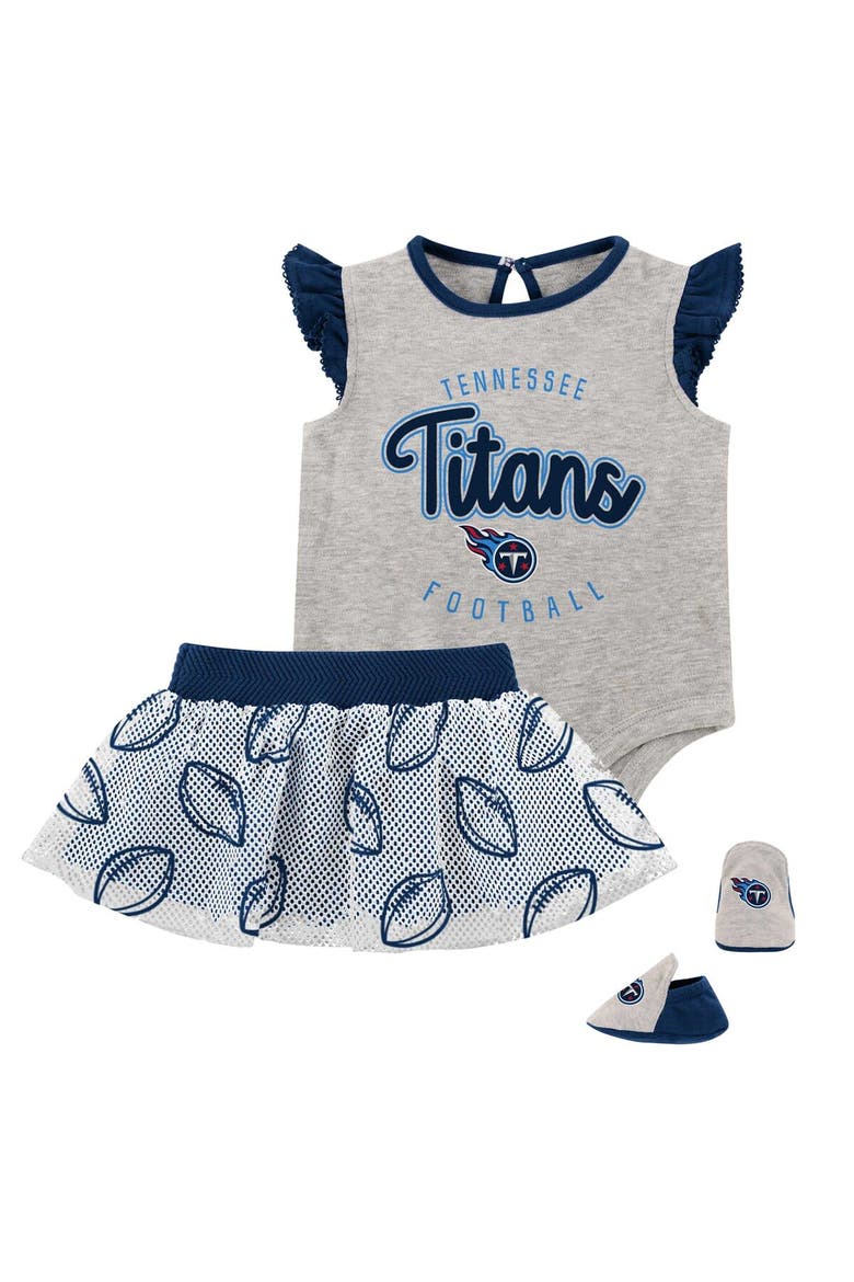 Girls Infant Heather Gray/Navy Tennessee Titans All Dolled Up Three-Piece Bodysuit, Skirt & Booties Set, Main, color, Heather Gray